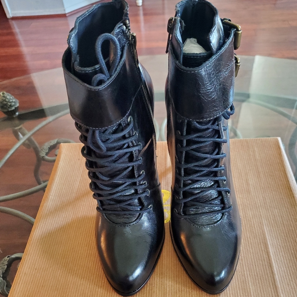 Joie Black Leather Lace Up Boots